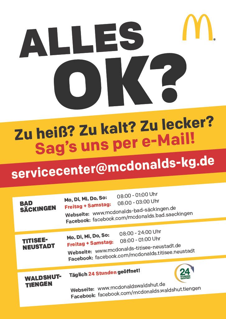 Beschwerde - Hotline McDonald's Bad Saeckingen